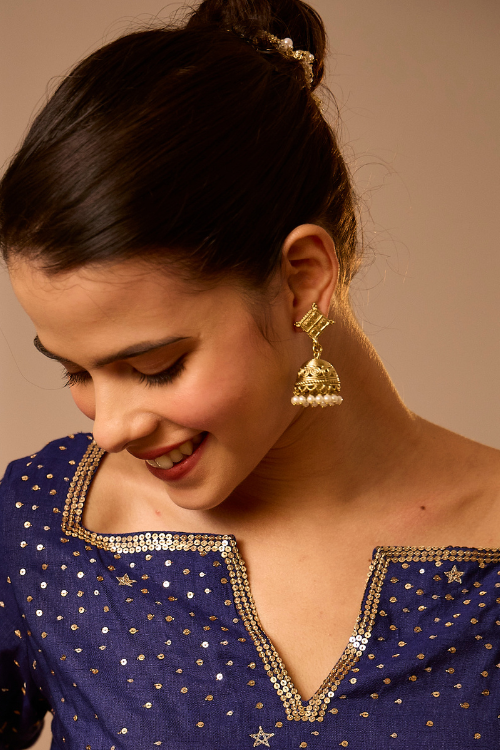 Miharu Gold Dokra Handmade Brass Jhumki Earrings With Pearls Online