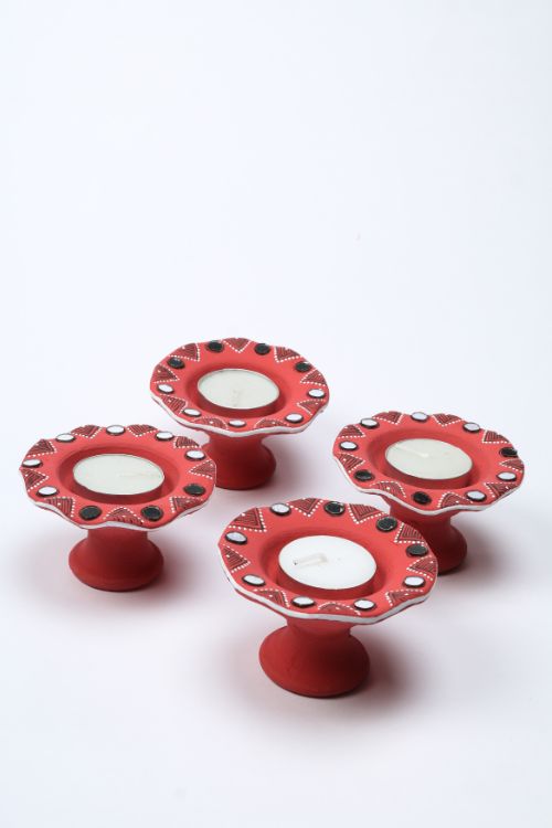 Antarang- Terracotta- Red- T-Light Holders (Set Of 4)