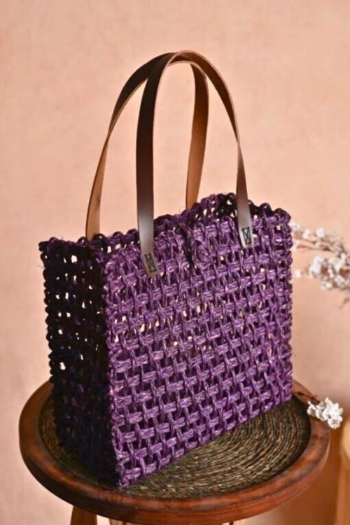 Kadam Haat Handmade Sabai Grass Mesh Bag - Large (Lavender)