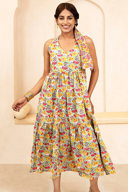 Shuddhi Mint Green Halter Neck Dress