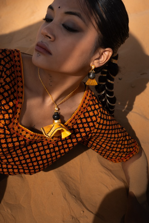 'Kabbish 'Bhavai-Half Kali Earring' Black Pottery, Terracotta'