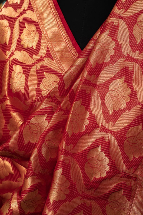 "VWAS" Red Handloom Banarasi Pure Silk/Silk Brocade Dupatta