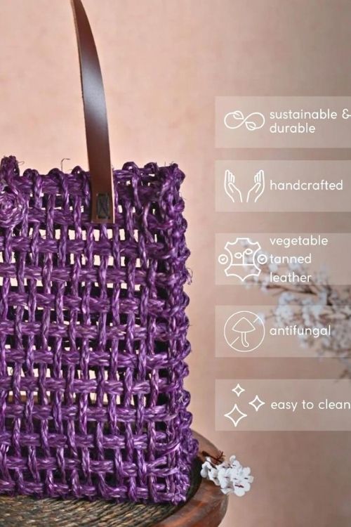 Kadam Haat Handmade Sabai Grass Mesh Bag - Large (Lavender)