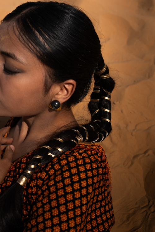 'Kabbish 'Bhavai-Half Kali Studs 2In1' Black Pottery, Terracotta, Earrings'