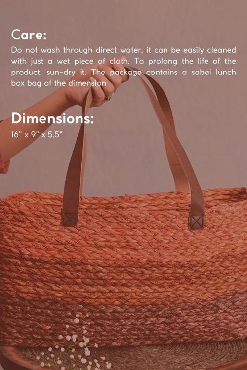 Kadam Haat Handmade Sabai Grass Shopping Bag - Orange & Red