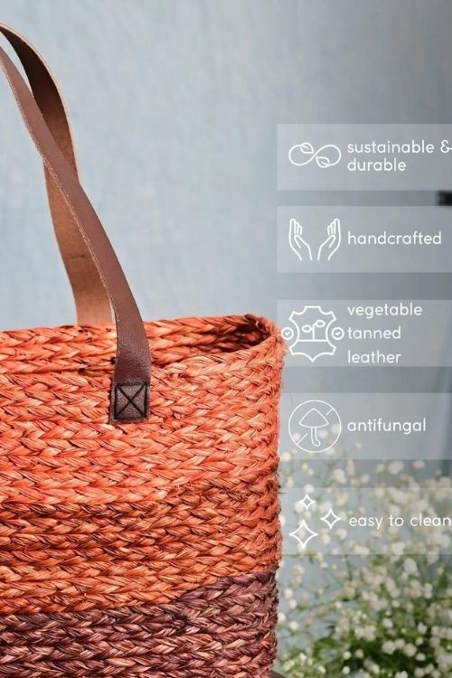 Kadam Haat Handmade Sabai Grass Shopping Bag - Orange & Red