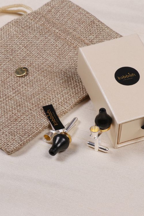 Kabbish'S Surahi-Pyau Cufflink Of Black Pottery
