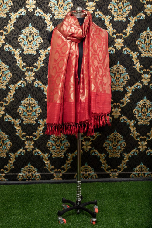 "VWAS" Red Handloom Banarasi Pure Silk/Silk Brocade Dupatta