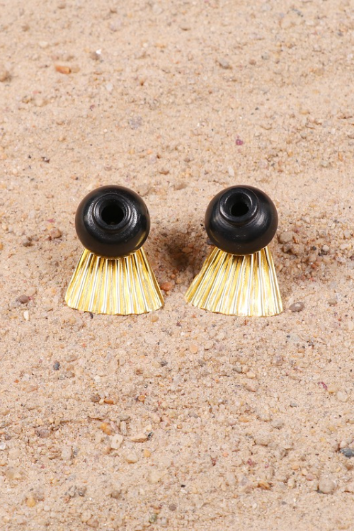 'Kabbish 'Bhavai-Half Kali Studs 2In1' Black Pottery, Terracotta, Earrings'