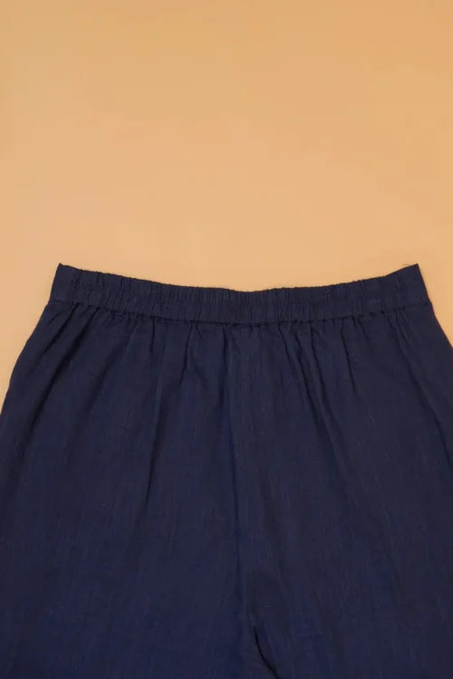 Rangsutra Kaanch Blue Straight-Fit Cotton Pant With Kantha Hand Embroidery