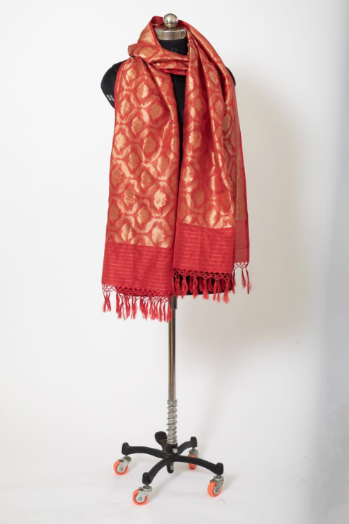 "VWAS" Red Handloom Banarasi Pure Silk/Silk Brocade Dupatta