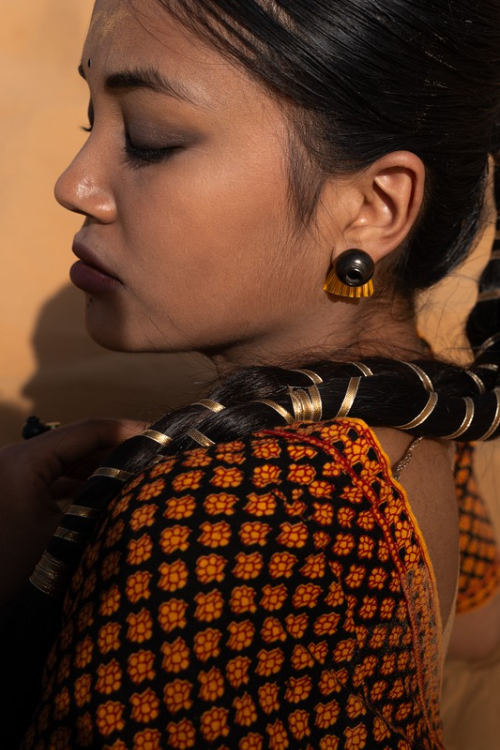'Kabbish 'Bhavai-Half Kali Studs 2In1' Black Pottery, Terracotta, Earrings'