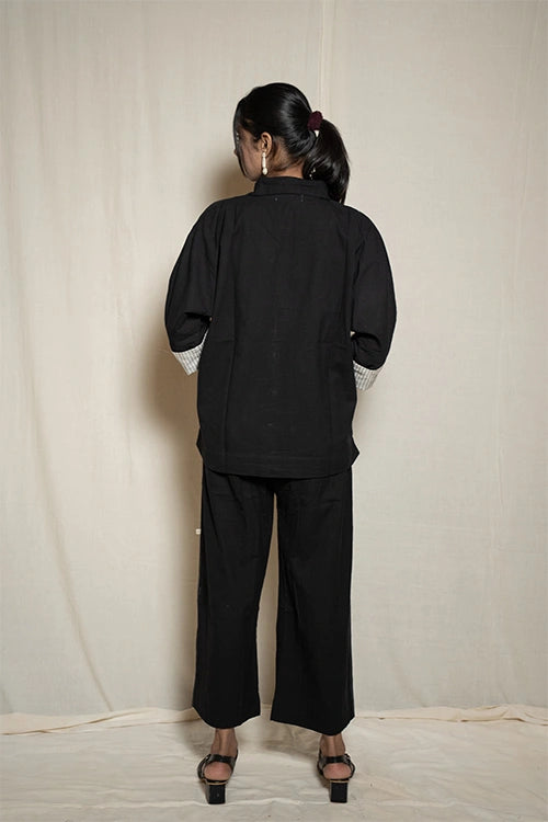Moralfibre Black Kimono Shirt With Striped Details