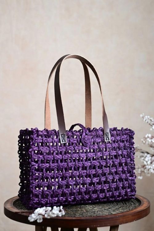 Kadam Haat Handmade Sabai Grass Mesh Bag - Large (Lavender)