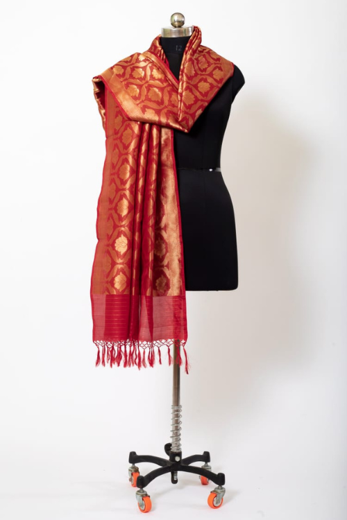 Red Handloom Banarasi Pure Silk/Silk Brocade Dupatta