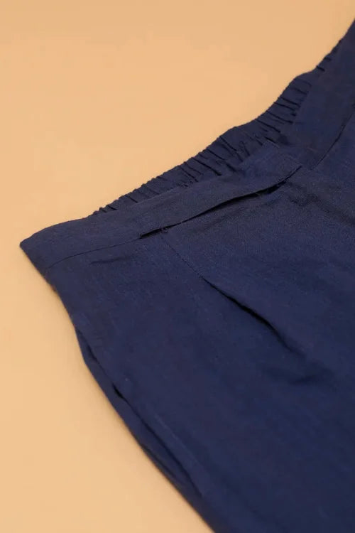 Rangsutra Kaanch Blue Straight-Fit Cotton Pant With Kantha Hand Embroidery