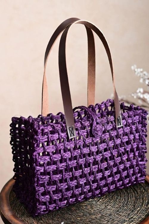 Kadam Haat Handmade Sabai Grass Mesh Bag - Large (Lavender)