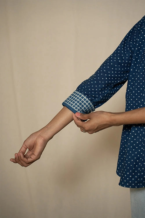 Moralfibre Indigo Print Shirt With Hand Embroidered Pannel