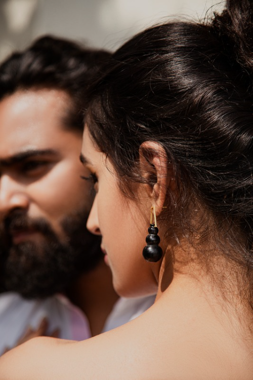 'Kabbish 'Bhavai-Panihari  Minimal Earring' Black Pottery, Terracotta'