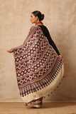 Riyaz Khatri Traditional Ajrakh Hand Block Printed And Natural Dye Modal Silk Saree With Beautiful Tassels - Offwhite