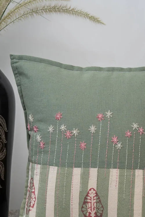 Craftroots Artisanal Peach & Mint Daisy Cushion Cover