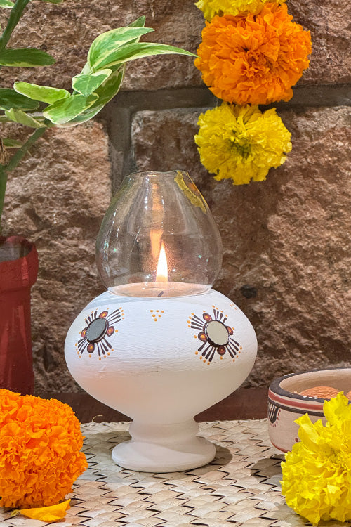 Antarang- Traditional Oil Lamps- Akhand Diyas- White(Set Of 2)