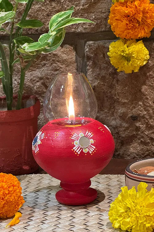 Antarang- Traditional Oil Lamps- Akhand Diyas- Red(Set Of 2)