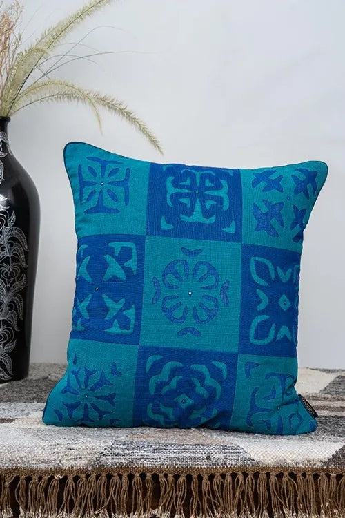 Craftroots Blue & Multi Applique Patchwork Cushion Cover Set Of 2