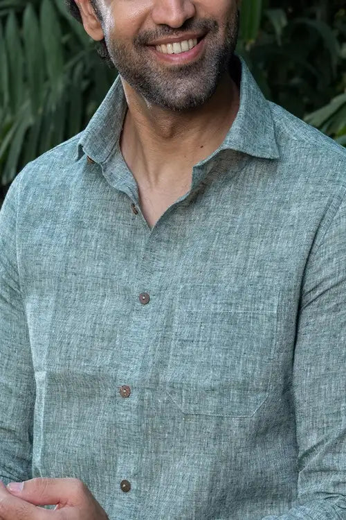 Craftroots Handwoven Soft Linen Mint Green Shirt