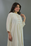 Moralfibre Light Peach Mirror Work On Offwhite Dress