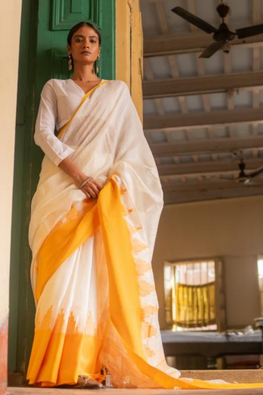 Vibrant Weaves. Handwoven Bengal Resham Matka Silk Saree - Sunshine