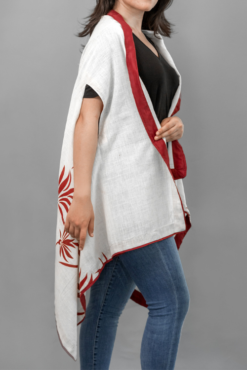 Moralfibre Flaming Red Hand Block Printed Shrug