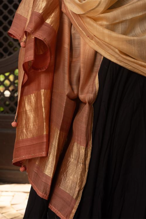 Craftroots Cream Chanderi Phat Work Dupatta