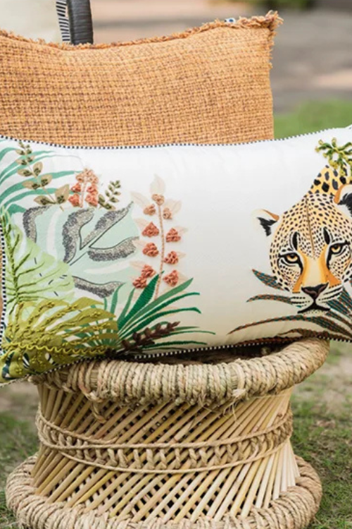 Onset Homes Jungle Verdant Hand Embroidered Cushion Cover