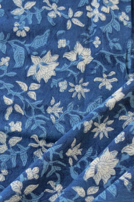 Moralfibre 100% Natural Indigo Handblock Blossom Printed Fabric (0.50 mtr )