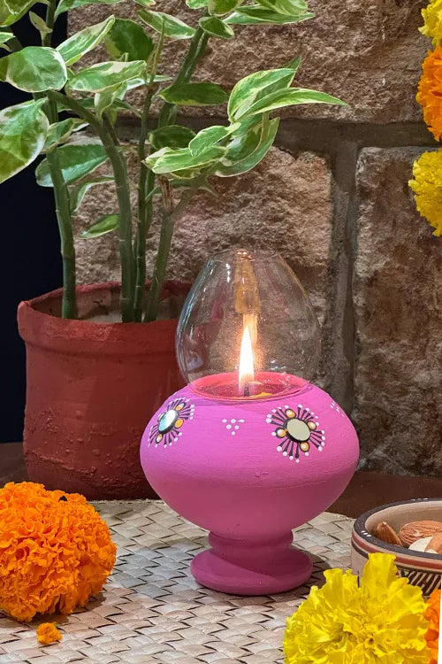 Antarang- Traditional Oil Lamps- Akhand Diyas- Purple(Set Of 2)