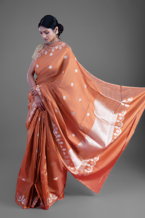 "VWAS" Mustard Handloom Banarasi Pure Katan Silk Kadwa  Saree