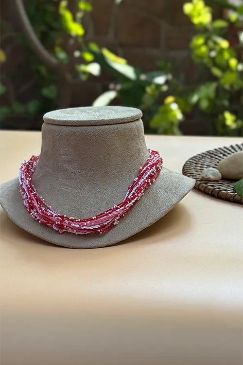 Antarang- Sakhi Valentine Neckpiece- [Red,Pink,White]- Threads & Beads