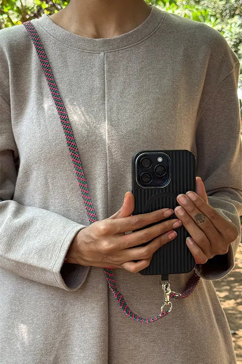 Antarang- Pink-Green- Multi Use Handcrafted Beaded Mobile String With Attachment- Phone, Clutch & Sling Strap