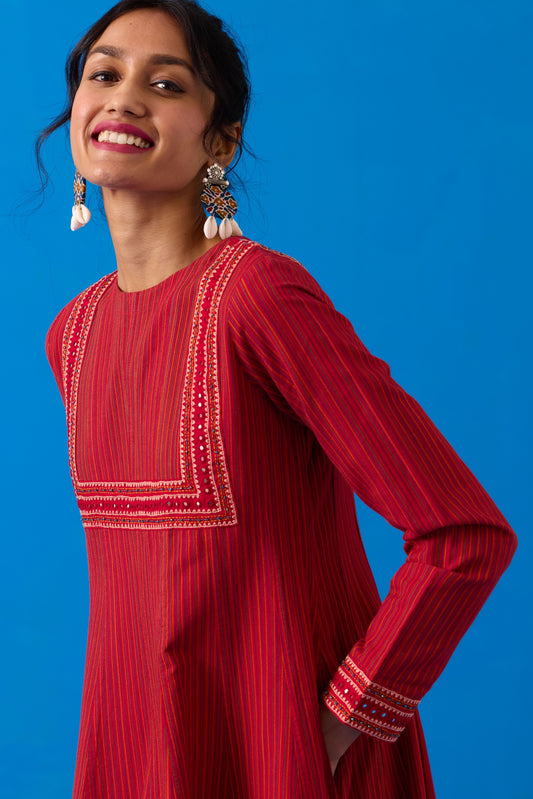 Okhai “Agasthi” Hand-Embroidered Bead and Mirror work Ikkat Pure Cotton Dress