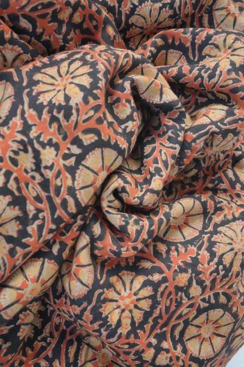 Natural Dye Block Print Tussar Fabric 0.5 Mtrs