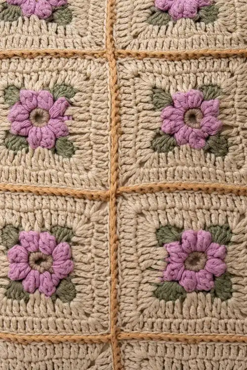 Craftroots Vintage Floral Crochet Applique Cushion Cover Cotton