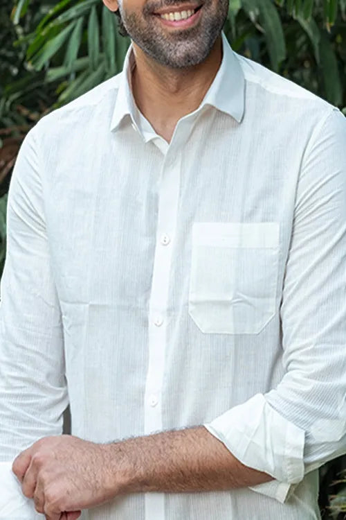 Craftroots Handwoven White Cotton Shirt