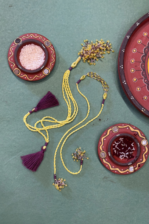 Antarang - Yellow Corel Bhai-Bhabhi Rakhi Set