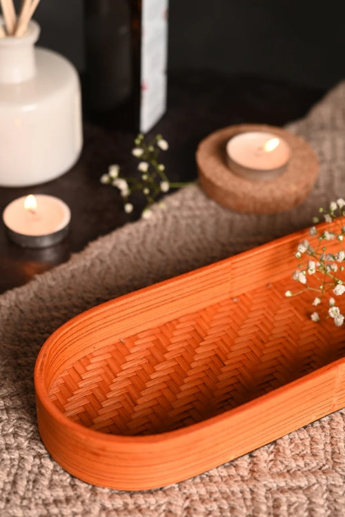 Kadam HaatHandmade Bamboo Bedside Tray - (Set of 2) - Orange