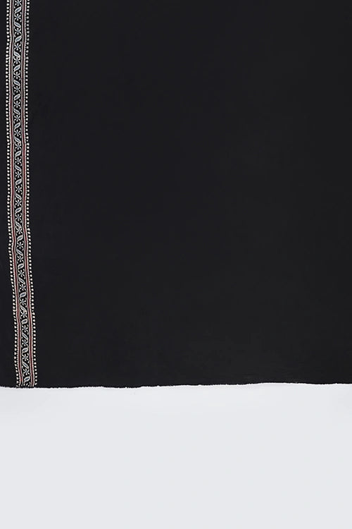 TENAARO Geometry Black Ajrakh Hand Block Printed Modal Silk Saree