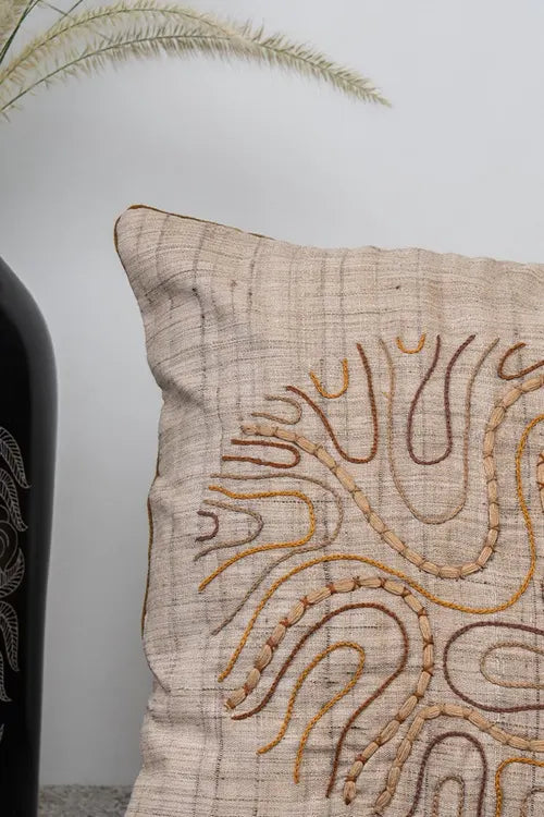 Craftroots Handmade Ivory Silk Chording Cushion Cover