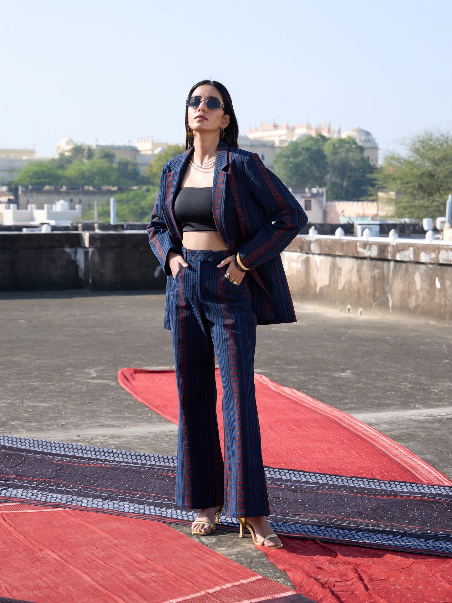 Okhai "Stripes" Cotton Twill Ajrakh Blazer