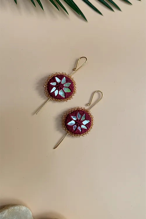 Antarang- Mirror Earrings- Kaan- Set Of 2- Black And Maroon Pair