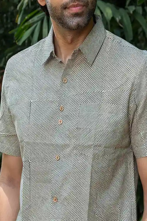 Craftroots Striped Bagru Block Print Shirt